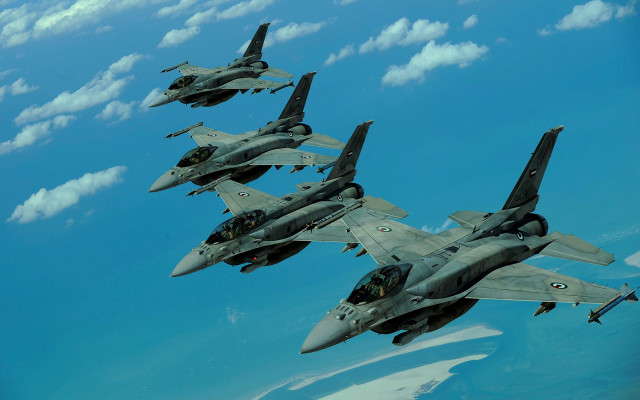 Fighter jets formation clouds ocean free wallpaper for desktop - medium preview image