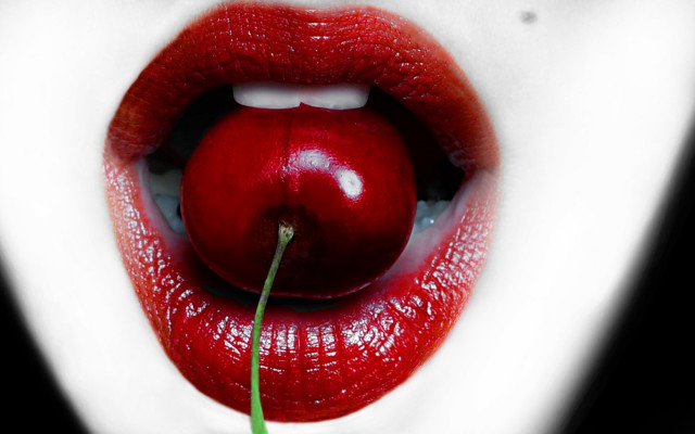 Lips cherry stem pop surrealism free wallpaper for desktop - medium preview image
