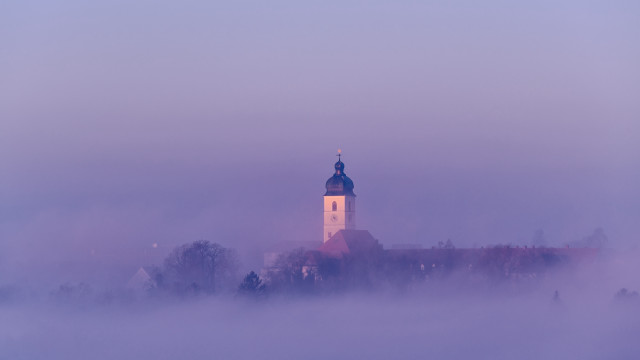 Large building clock tower foggy free wallpaper for desktop - medium preview image