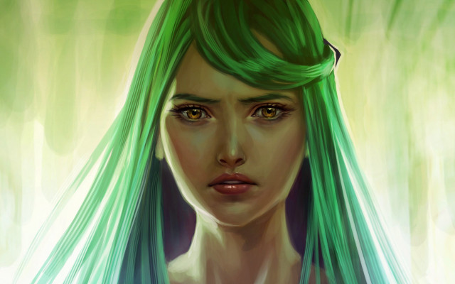 Woman green hair green dress #2 free wallpaper for desktop - medium preview image