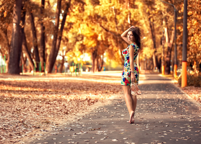 Woman dress park autumn fireworks free wallpaper for desktop - medium preview image