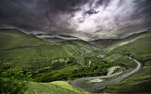 Winding road green valley cloudy #2 free wallpaper for desktop - medium preview image