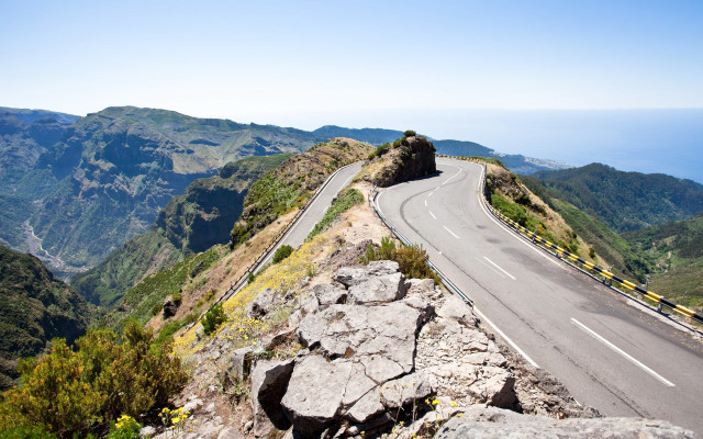 Mountain road ocean view bridge free wallpaper for desktop - medium preview image