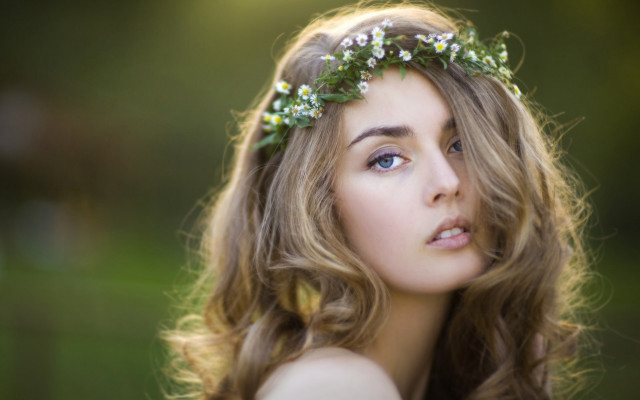 Flower crown blonde woman wind free wallpaper for desktop - medium preview image
