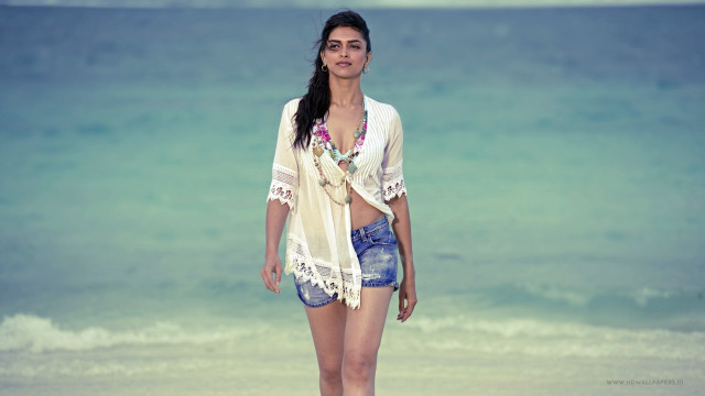 Woman beach white top blue free wallpaper for desktop - medium preview image