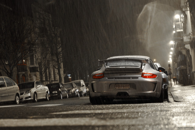 Rainy night street car tilt free wallpaper for desktop - medium preview image