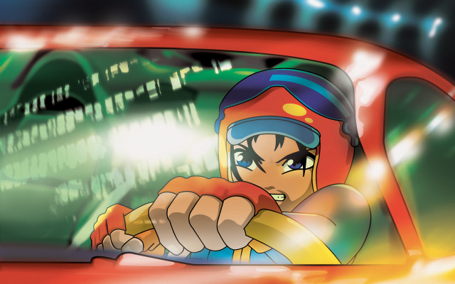 Cartoon character driving bright background free wallpaper for desktop - medium preview image