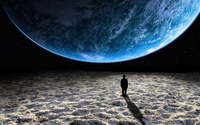 Man field blue planet starry free wallpaper for desktop - medium preview image