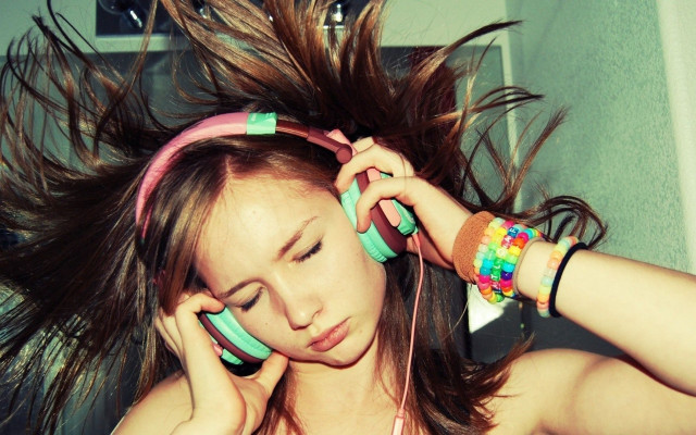 Woman headphones wind hair music free wallpaper for desktop - medium preview image