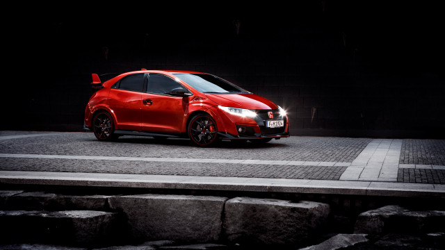 Red car dark street lights free wallpaper for desktop - medium preview image