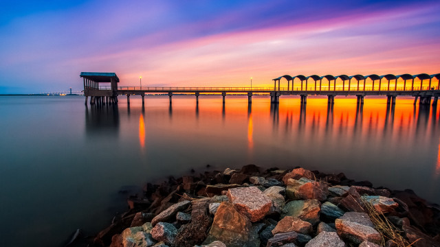 Pier distant skyset mystical colors free wallpaper for desktop - medium preview image