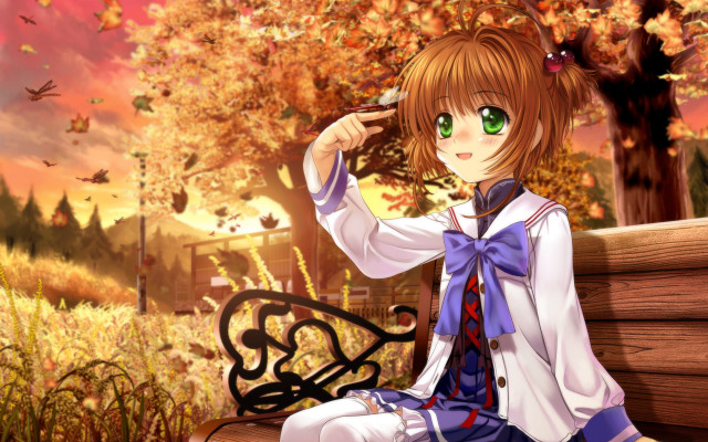 Girl bench park autumn leaves free wallpaper for desktop - medium preview image