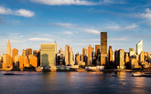 City skyline water boat digital free wallpaper for desktop - medium preview image