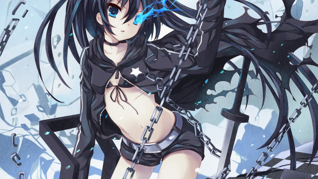 Woman sword chains blueflame gothic free wallpaper for desktop - medium preview image