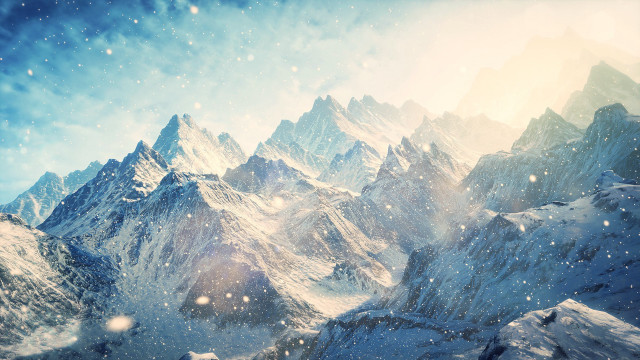 Snowy mountain range sunny clouds free wallpaper for desktop - medium preview image