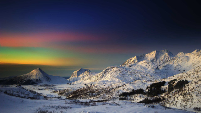 Mountain range rainbow sky snow free wallpaper for desktop - medium preview image
