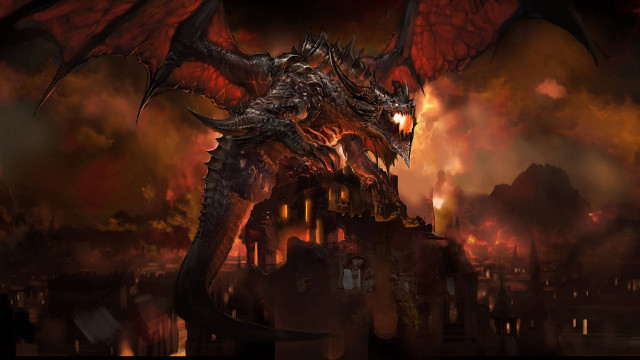 Fire dragon city ruins embers free wallpaper for desktop - medium preview image