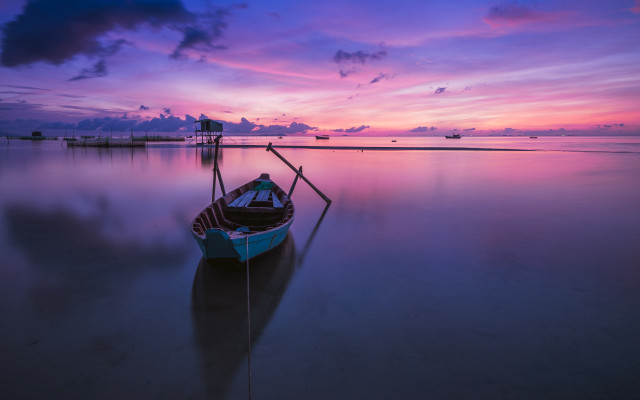 Boat water sunset dock purple free wallpaper for desktop - medium preview image