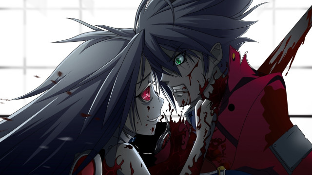 Anime character bloody face knife free wallpaper for desktop - medium preview image