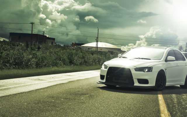 White car road cloudy sky free wallpaper for desktop - medium preview image