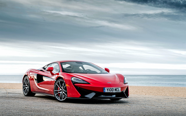 Red sports car beach ocean free wallpaper for desktop - medium preview image
