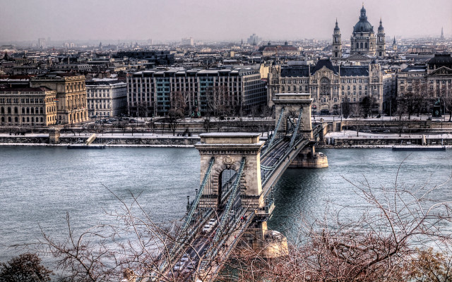 Danube bridge city skyline train free wallpaper for desktop - medium preview image