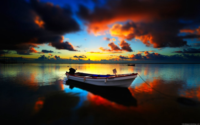 Boat sunset clouds water dawn #3 free wallpaper for desktop - medium preview image