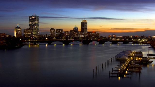 City skyline night bridge boats #3 free wallpaper for desktop - medium preview image