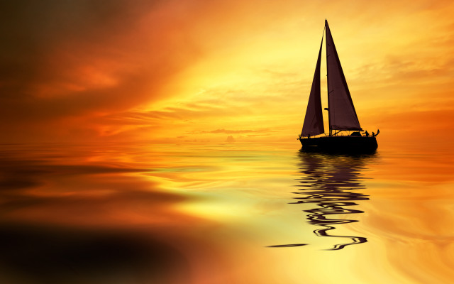 Sailboat ocean sunset reflection magical free wallpaper for desktop - medium preview image