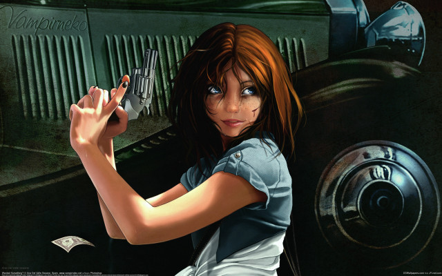 Girl gun car door comic free wallpaper for desktop - medium preview image