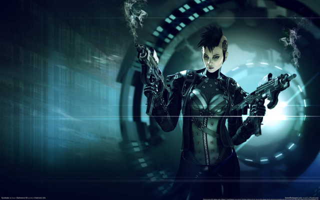 Futuristic man gun cyberpunk neo free wallpaper for desktop - medium preview image
