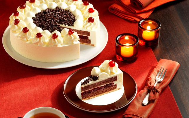 Pastel rococo cake slice tea free wallpaper for desktop - medium preview image