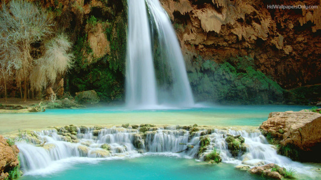 Waterfall pool cliff background water free wallpaper for desktop - medium preview image
