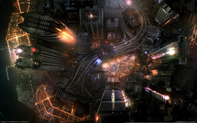 Night cityscape architecture fantasy lights free wallpaper for desktop - medium preview image