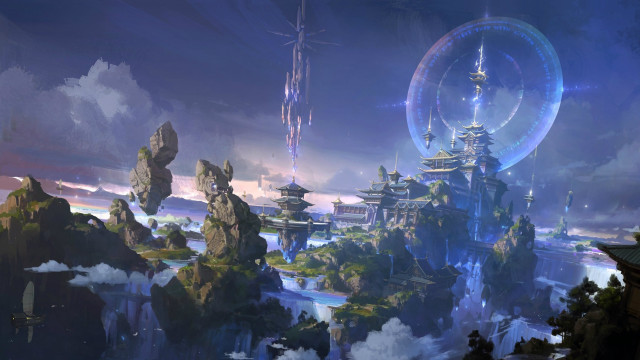 Futuristic city ferris wheel river free wallpaper for desktop - medium preview image