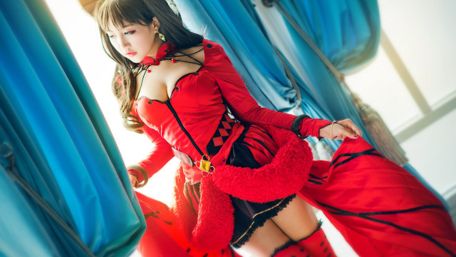Red outfit rococo cosplay jigsaw free wallpaper for desktop - medium preview image