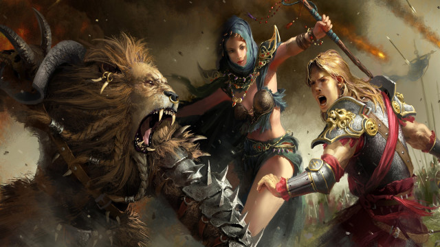 Fantasy warriors horns blonde blue free wallpaper for desktop - medium preview image