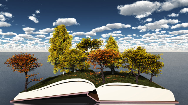 Book trees lake clouds mountain free wallpaper for desktop - medium preview image
