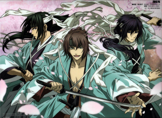 Kimono swords cherryblossoms shinsengumi hakama free wallpaper for desktop - medium preview image