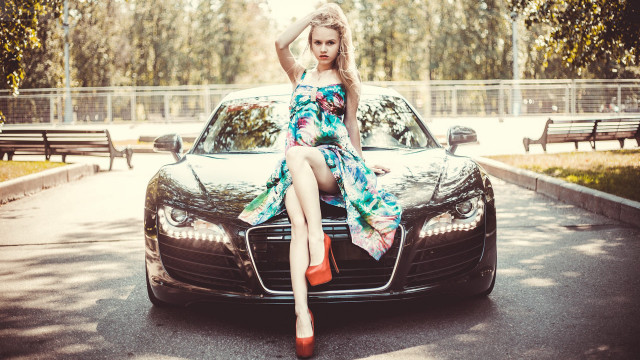 Woman sitting car park fashion free wallpaper for desktop - medium preview image