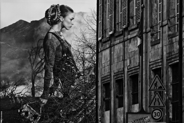 Woman building snow tree ink free wallpaper for desktop - medium preview image