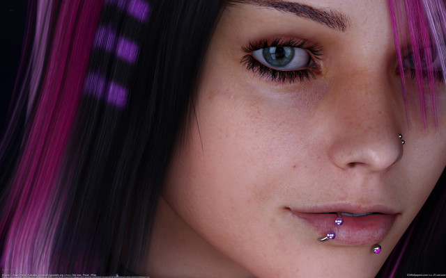 Pink hair piercings closeup realistic free wallpaper for desktop - medium preview image