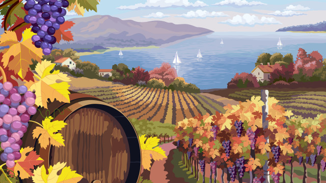Vineyard ocean mountains barrel autumn free wallpaper for desktop - medium preview image