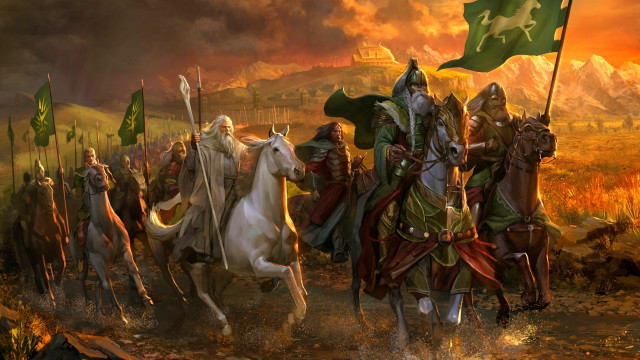 Epic fantasy horses heroes sunset free wallpaper for desktop - medium preview image
