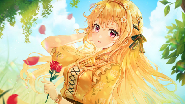 Blonde girl flower sky roses free wallpaper for desktop - medium preview image