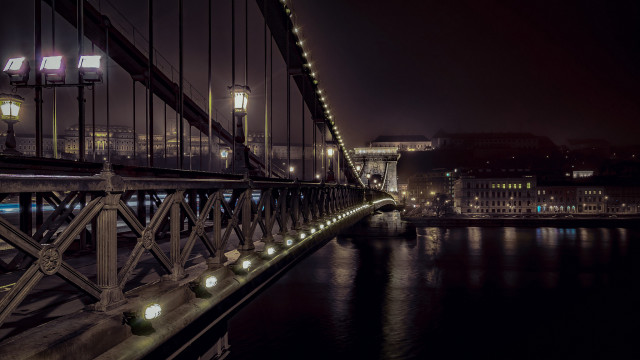 Bridge lights night water cityscape free wallpaper for desktop - medium preview image