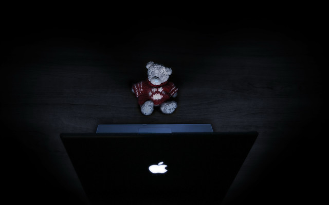Teddy bear laptop dark screen free wallpaper for desktop - medium preview image
