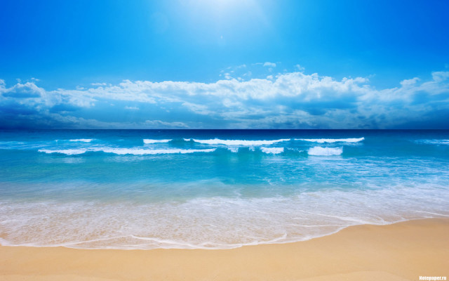 Beach waves sky sun ocean free wallpaper for desktop - medium preview image