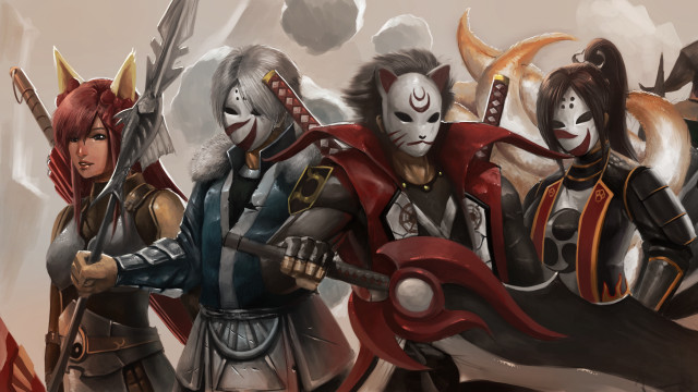 Masked swordsmen mountain art league free wallpaper for desktop - medium preview image