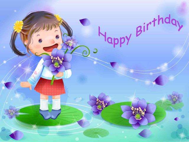 Girl holding flowers birthday card free wallpaper for desktop - medium preview image